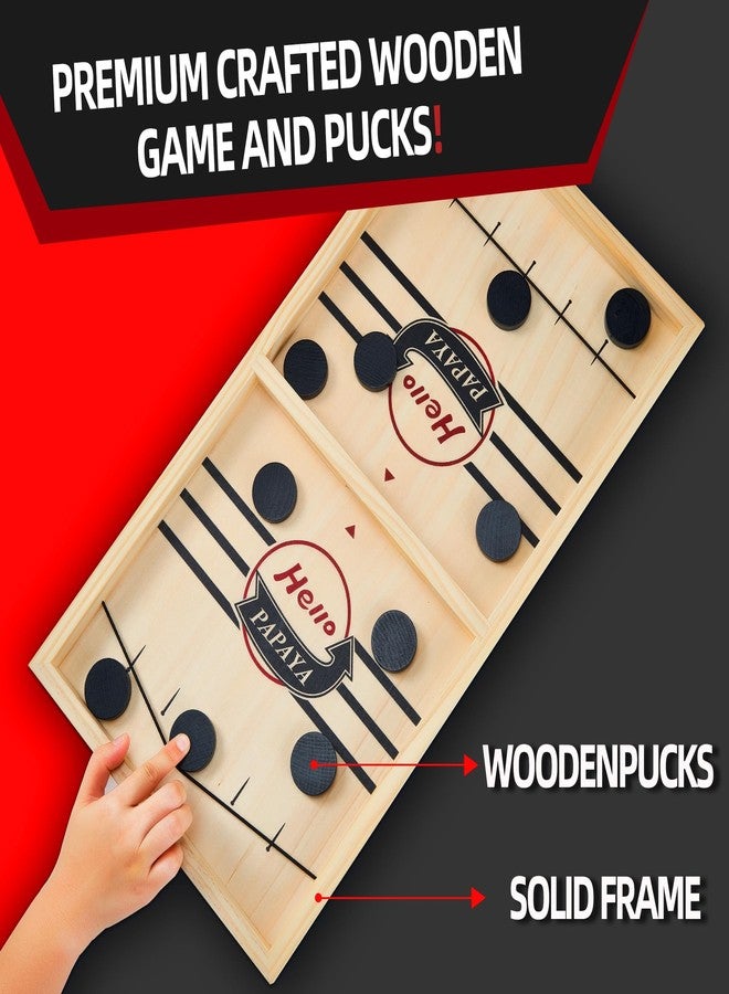 HELLO PAPAYA Fast Sling Puck Game - Test Your Speed and Accuracy with This Fast-Paced Wooden Air Hockey Desktop Battle Board Game - Guaranteed Fun Gifts for Family Night or Friends Party - Image 3